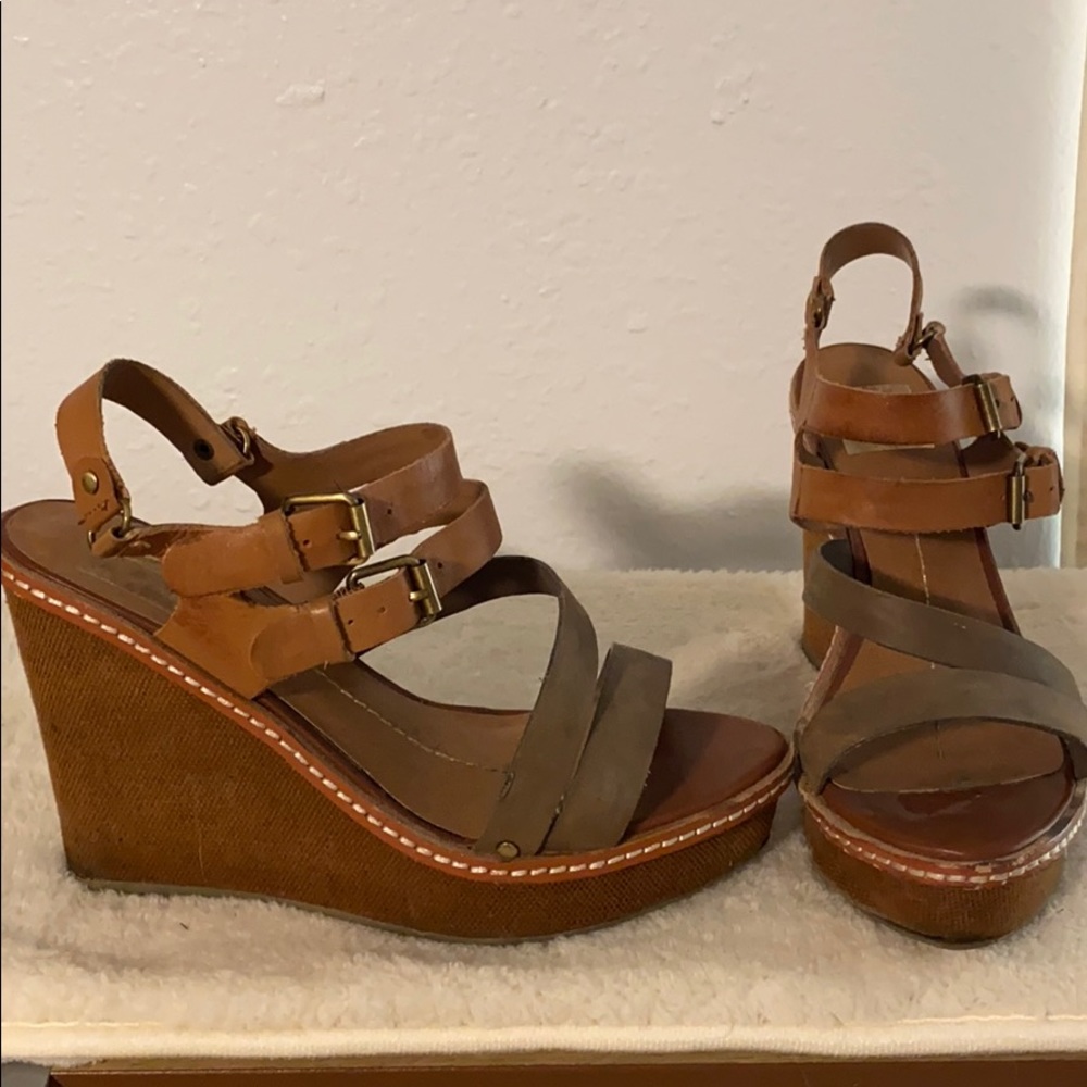 Dolce Vita Cloth and Leather Double Strap Wedges